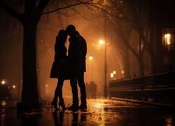 Zakochani na ulicy wieczorową porą