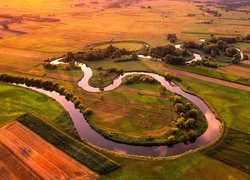 Pola, Meandry, Rzeka Nida, Z lotu ptaka, Gmina Wiślica, Kielce, Polska