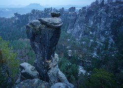 Zalesione góry i skały w Parku Narodowym Saskiej Szwajcarii