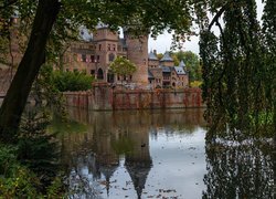 Zamek de Haar, Park, Drzewa, Staw, Haarzuilens, Gmina Utrecht, Holandia