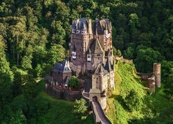 Góry Eifel, Zamek Eltz, Las, Zielone, Drzewa, Gmina Wierschem, Niemcy
