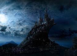 Fantasy, Zamek Hogwarts, Chmury, Noc