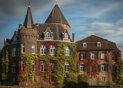 Niemcy, Ratingen, Zamek Linnep, Wieża, Bluszcz, Niebo