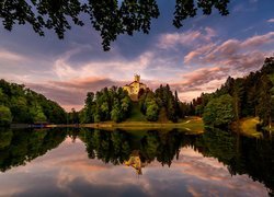 Chorwacja, Zamek Trakoscan, Jezioro, Drzewa, Chmury