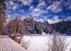 Chorwacja, Zamek Trakoscan, Zima, Jezioro