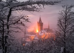 Zamek Wernigerode w zimowej scenerii