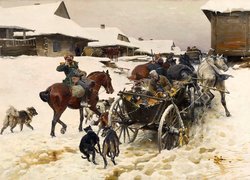 Zaprzęg konny na śniegu w malarstwie Józefa Brandta