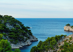 Francja, Zatoka Calanque de Port-Pin, Wzgórza, Morze