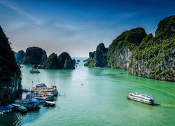Wietnam, Zatoka Ha Long, Morze, Statki, Skały