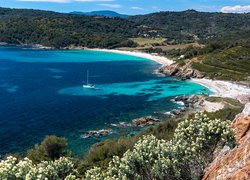 Zatoka, Lazurowe Wybrzeże, Riwiera Francuska, Żaglówka, Plaża, Saint Tropez, Francja