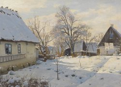 Malarstwo, Peder Monsted, Zima, Wieś, Domy