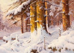 Zima w lesie na obrazie Waltera Morasa