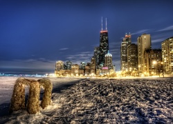 Zimowa noc w mieście Chicago