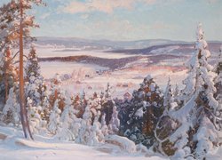 Zimowy krajobraz na obrazie szwedzkiego malarza Carla Augusta Brandta