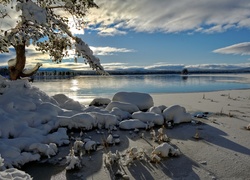 Zima, Drzewo, Poranek, Rzeka, Norwegia