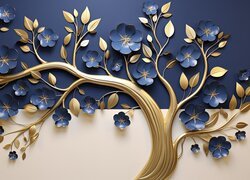 Grafika, Drzewko, Kwiaty, Niebieskie, Listki