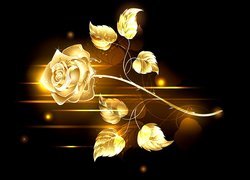 Złota róża z listkami w grafice