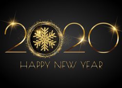 Złote cyfry 2020 z napisem Happy New Year