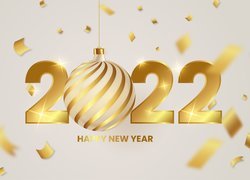 Złote cyfry 2022 i napis Happy New Year