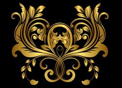 Grafika 2D, Złoty, Ornament, Czarne tło