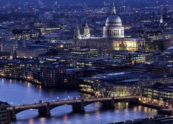 Anglia, Londyn, Miasto nocą, Katedra św. Pawła, Rzeka Tamiza, Mosty