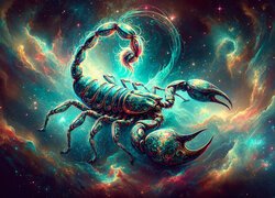 Znak zodiaku Skorpion na tle nocnego nieba w grafice
