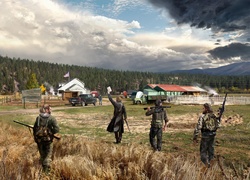 Żołnierze na farmie w scenie z gry wideo Far Cry 5
