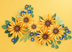 Żółte i niebieskie kwiaty