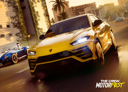 Gra, The Crew Motorfest, Lamborghini Urus, Żółty, Przód, Wyścig, Plakat