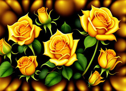 Żółte róże z liśćmi w grafice
