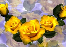 Kwiaty, Żółte, Róże, Grafika, Kolorowe tło