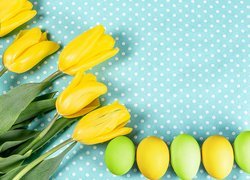Tulipany, Żółte, Kwiaty, Pisanki, Wielkanoc