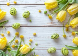 Żółte, Tulipany, Pisanki, Drewno