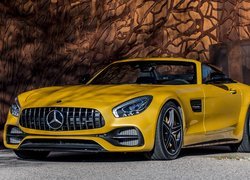 Żółty, Mercedes-AMG GT Roadster, 2018, Ściana