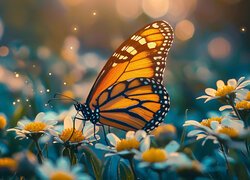 Żółty, Motyl, Białe, Kwiaty, Rumiany