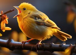 Żółty ptak na gałązce