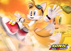 Żółty Sonic z gry Sonic Free Riders na plakacie