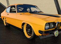 Żółty zabytkowy samochód Ford Capri GT rocznik 1974