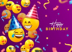 Urodziny, Napis, Happy Birthday, Emotikony, 2D