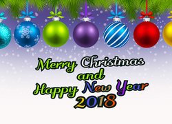 Bombki, Napis, Merry Christmas, Happy New Year, 2018