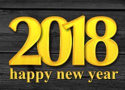 Nowy Rok, 2018, Żółty, Napis, Deski